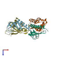 PDB entry 3hi2 coloured by chain, top view.