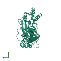 PDB entry 3hib coloured by chain, side view.