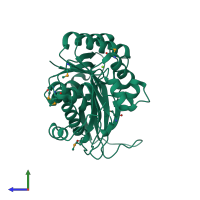 PDB entry 3hic coloured by chain, side view.