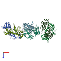 PDB entry 3hif coloured by chain, top view.