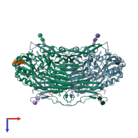PDB entry 3hii coloured by chain, top view.