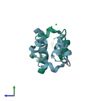 PDB entry 3hil coloured by chain, side view.
