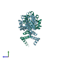 PDB entry 3hin coloured by chain, side view.