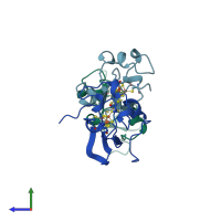 PDB entry 3hip coloured by chain, side view.