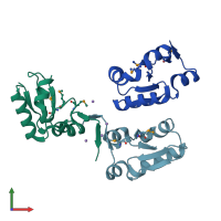 PDB entry 3hix coloured by chain, front view.