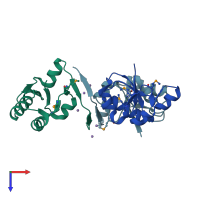 PDB entry 3hix coloured by chain, top view.