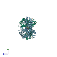 PDB entry 3hiy coloured by chain, side view.