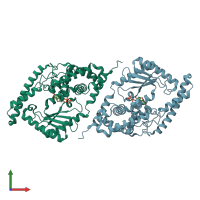 PDB entry 3hj1 coloured by chain, front view.