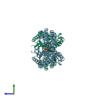 PDB entry 3hj1 coloured by chain, side view.