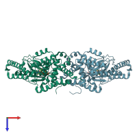 PDB entry 3hj1 coloured by chain, top view.