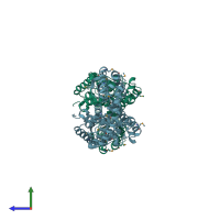 PDB entry 3hj4 coloured by chain, side view.