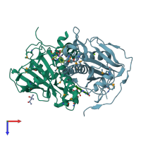 PDB entry 3hj9 coloured by chain, top view.