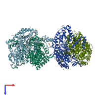 PDB entry 3hjb coloured by chain, top view.