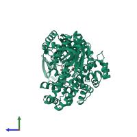 PDB entry 3hje coloured by chain, side view.