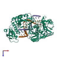 PDB entry 3hjf coloured by chain, top view.