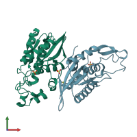 PDB entry 3hjg coloured by chain, front view.