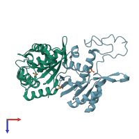 PDB entry 3hjg coloured by chain, top view.