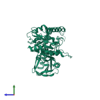 PDB entry 3hjh coloured by chain, side view.