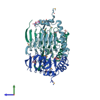 PDB entry 3hjj coloured by chain, side view.