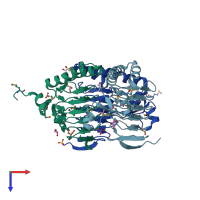 PDB entry 3hjj coloured by chain, top view.