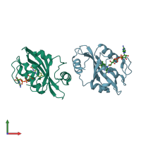 PDB entry 3hjk coloured by chain, front view.