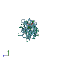 PDB entry 3hjk coloured by chain, side view.
