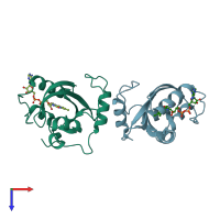 PDB entry 3hjk coloured by chain, top view.