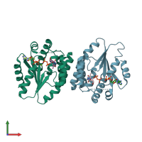 PDB entry 3hjn coloured by chain, front view.