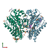 PDB entry 3hjv coloured by chain, front view.