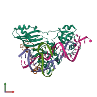 PDB entry 3hjy coloured by chain, front view.