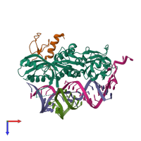 PDB entry 3hjy coloured by chain, top view.