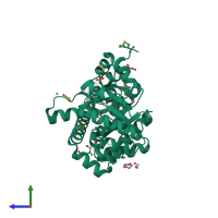 PDB entry 3hjz coloured by chain, side view.