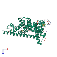 PDB entry 3hjz coloured by chain, top view.