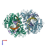 PDB entry 3hk2 coloured by chain, top view.