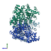 PDB entry 3hka coloured by chain, side view.