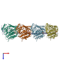 PDB entry 3hkb coloured by chain, top view.