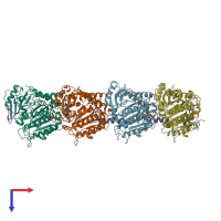 PDB entry 3hkc coloured by chain, top view.