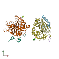 PDB entry 3hkj coloured by chain, front view.