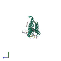 PDB entry 3hkk coloured by chain, side view.