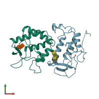 PDB entry 3hkl coloured by chain, front view.