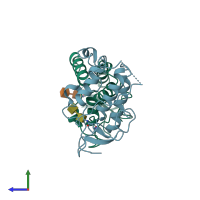 PDB entry 3hkl coloured by chain, side view.