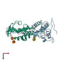 PDB entry 3hkl coloured by chain, top view.