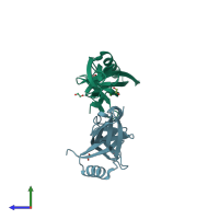 PDB entry 3hks coloured by chain, side view.