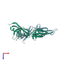 PDB entry 3hks coloured by chain, top view.