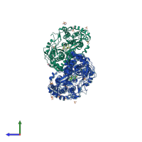 PDB entry 3hkw coloured by chain, side view.