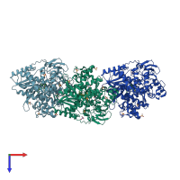 PDB entry 3hkw coloured by chain, top view.