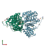 PDB entry 3hl0 coloured by chain, front view.