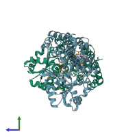 PDB entry 3hl0 coloured by chain, side view.