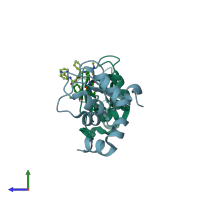 PDB entry 3hl5 coloured by chain, side view.