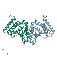 PDB entry 3hl6 coloured by chain, front view.